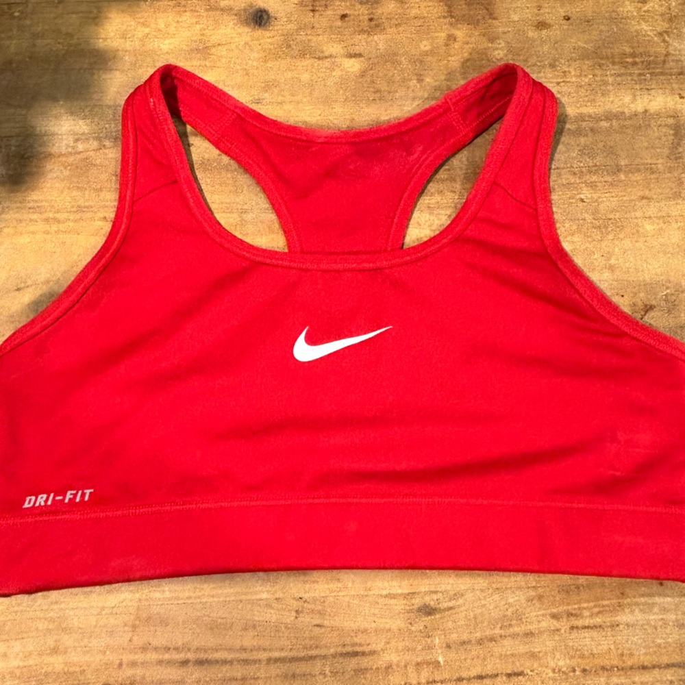 Red Nike athletic bra